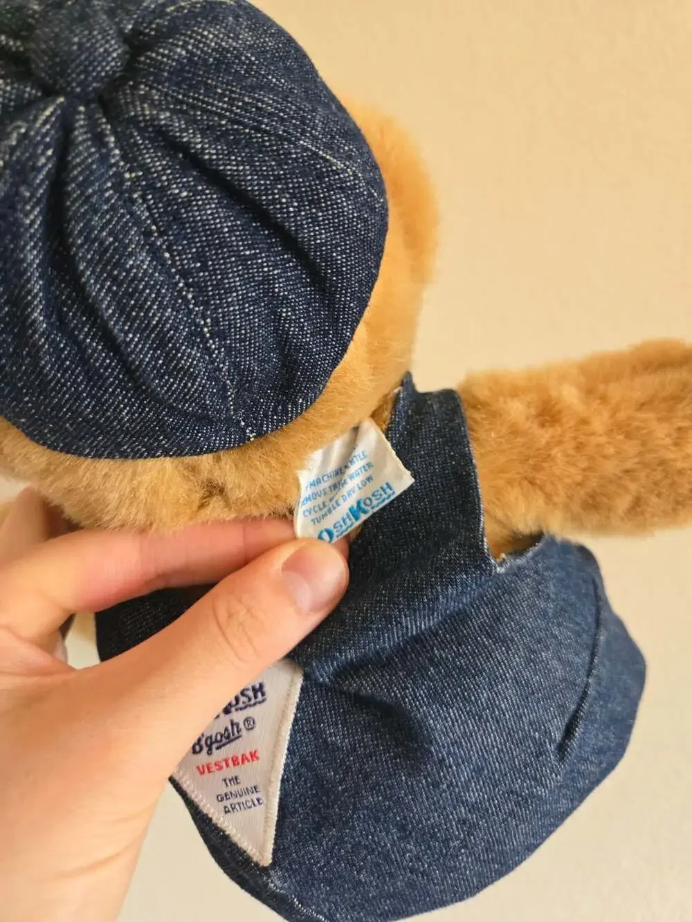 Vintage Eden OshKosh B'Gosh Teddy Bear with Overalls and Conductor Hat